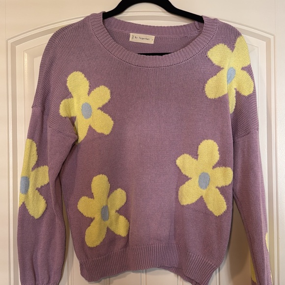 By Together Sweaters - By Together Purple and Yellow Crew Neck Sweater